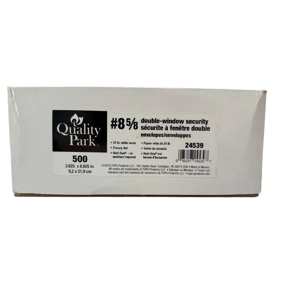 QUALITY PARK 24539 #8 5/8 Redi-Seal double window security envelopes. Box (500)